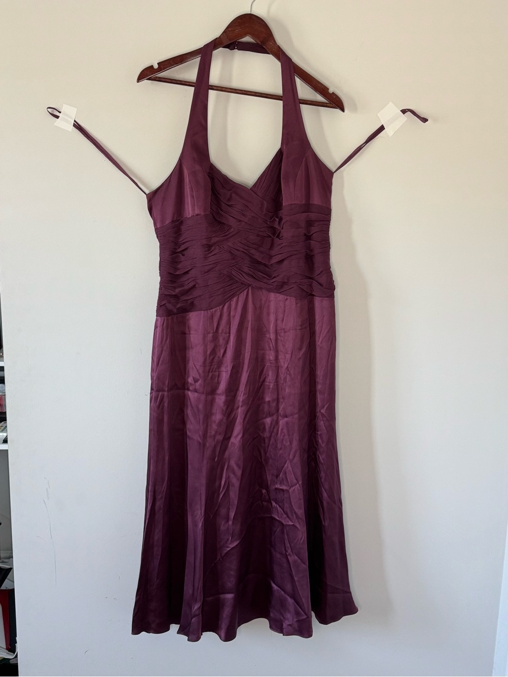 Anne Klein Vintage Plum Eggplant Silk Ruched Bodice Cocktail Halter Dress 14